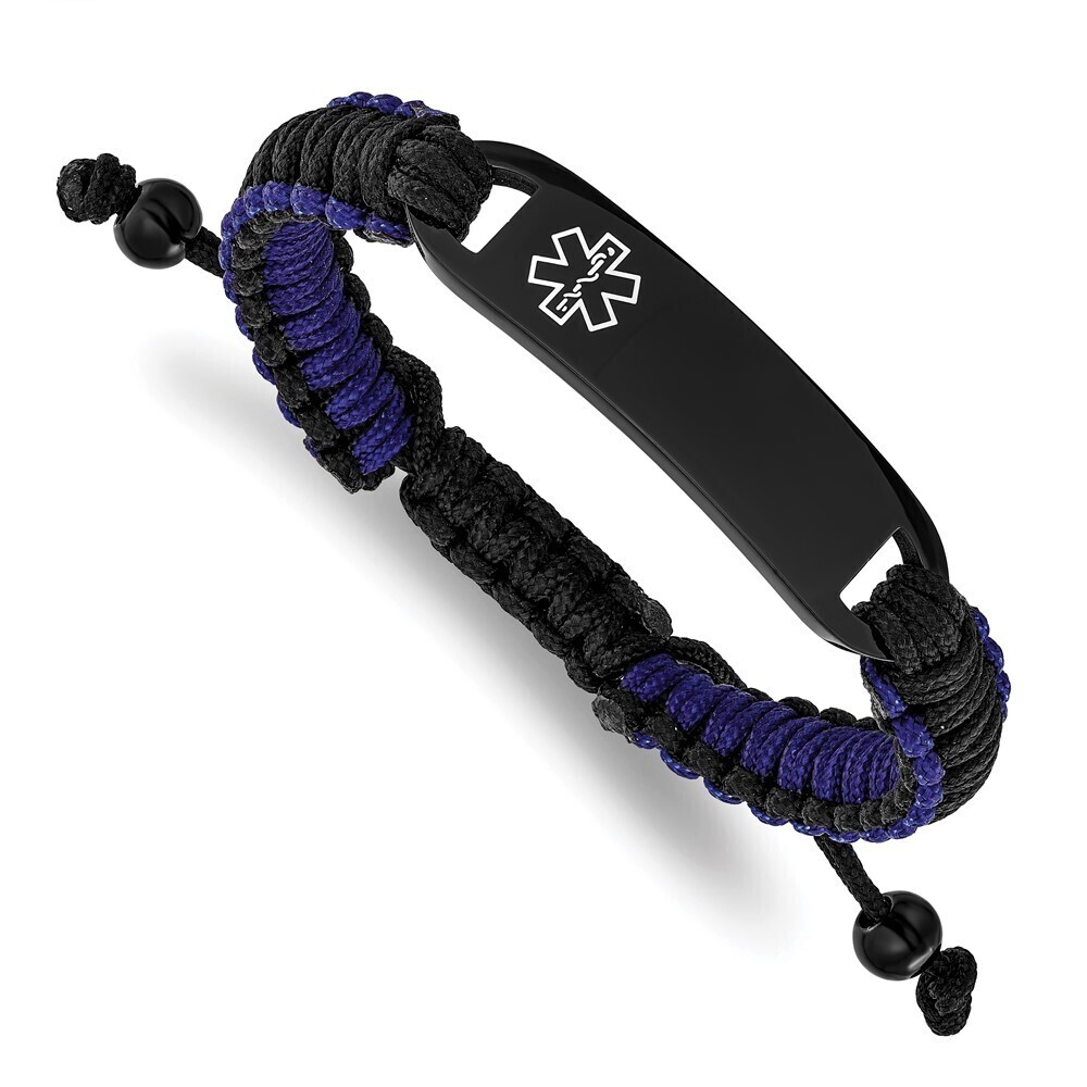 Steel IP-PLT Enamel Blue Nylon 7.5in to 10.5in Adjustable Medical ID Bracelet